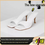 2023 m. vasaros moteri&scaron;ki sandalai kvadratiniu priekiu su stiletto kulnais - lauko, briti&scaron;ko stiliaus, didelio dydžio, lakinės odos 37 balta