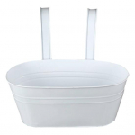 Pakabinamas gėlių vazonas i&scaron; geležies, skirtas tvirtinti vir&scaron; tvoros, balkono turėklo ar terasos. Su nuimamais kabliukais. Namams, sodui, tvorai, terasai.