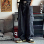 Baggy Jeans Kelnės Vyri&scaron;kos džinsinės kelnės Juodos plačios kelnės Vyri&scaron;ki džinsai Oversize Cargo Korėjos gatvės apranga Hip Hop Harajuku XL juoda
