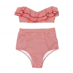 2 vnt./kompl. Paplūdimio bikini rinkinys su raukiniais, dryžuotas, margas, tankinis, auk&scaron;tu liemeniu, padalintas, paplūdimio drabužiai, elastingas, greitai džiūstantis maudymosi kostiumėlis S juoda