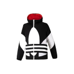 Adidas Originals dvipusė striukė su dideliu logo spaudiniu ir gobtuvu Vyri&scaron;ki vir&scaron;utiniai drabužiai Juoda Raudona GH8318 XS