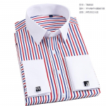 Vyri&scaron;ki mar&scaron;kiniai su prancūzi&scaron;komis rankogalių sąsagomis, slim fit, su kontrastingos spalvos apykakle, Windsor apykakle, dryžuoti, formalūs, ilgomis rankovėmis S