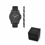 ARMANI EXCHANGEAE Apyrankinis laikrodis Kvarcinis mechanizmas Silikoninis dirželis Juodas ciferblatas Vyri&scaron;ki laikrodžiai Dėžutė AX7159SET Black Dial gray