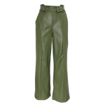 Moteri&scaron;kos platėjančios kelnės Plonas auk&scaron;tu juosmeniu, laisvos ki&scaron;enės dirbtinės odos elastiniu juosmeniu plačiomis kojomis gatvės apranga Vienspalvės kelnės darbui laisvalaikiui kasdieniam dėvėjimui XXL armijos žalia spalva