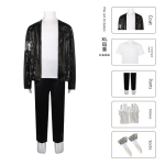 Michael Jackson Pasirodymų Kostiumai, Sceniniai Blizgučių Aprėdai Vaikams ir Suaugusiems, Vyri&scaron;ki ir Moteri&scaron;ki MJ Pasirodymų Drabužių Rinkiniai Black Sequins 150 white