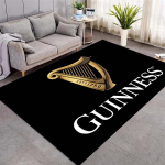 Juodas Guinness Auksinės Arfos Logotipo Spaudos Plotas Kilimas, Mink&scaron;tas Neslystantis Grindų Kilimėlis Barui Svetainei Miegamajam Namų Dekoro Kilimas 200x160cm( 78x62in )