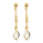 Les Tr&eacute;sors De Lily [L4282] - Boucles Plaqu&eacute; Or 'Perla' blanc dor&eacute; - 35x6 mm