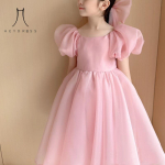 Nauja mergaičių organza rožinė princesės suknelė