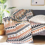 Dvipusė Bohemijos languota antklodė miegamajai sofai Dekoratyvinė antklodė Pikniko antklodė Boho Sofos užvalkalo antklodė su kutu 90x210cm
