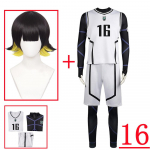 Anime Mėlyna spyna Bachira Meguru Cosplay Kostiumas Baltas Džersis Futbolo Kombinezonas Bodžiukas Helovino karnavaliniai drabužiai L-(Suit+Wig)