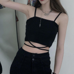Moteri&scaron;kos kryžminės juostelės &bdquo;Crop Tank Tops&ldquo; vasariniai apatiniai liemenėlės nuo pečių Bralette, solidžiai juodos spalvos XXL juoda