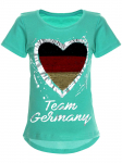 M&auml;dchen Wende Pailletten Deutschland T Shirt mit Herz WM 2018 104 turkis