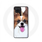 Coque pour Samsung Galaxy A22 4G &Eacute;pagneul nain continental papillon Chiot Blanc et marron