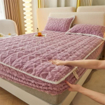 Rudens žiemos storas &scaron;iltas čiužinio padas ir pagalvės užvalkalas Mink&scaron;tas &bdquo;Tafu Velvet&ldquo; patalynės komplektas su elastine juostele dygsniuotu lovos užvalkalu Two pillowcases