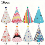 1 rinkinys / 16 vnt. Su gimtadienio torto kepurė Gimtadienio kepurė, Suaugusiųjų vaikų gimtadienio puo&scaron;mena, Fotorekvizitai, &Scaron;ventinių puo&scaron;menų vakarėlis, Popierinė kepurė 16pcs