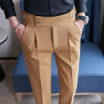 Britų stiliaus kostiumo kelnės vyrams Smart Casual auk&scaron;to juosmens tiesios kelnės Pavasario rudens mada Anglijos kostiumo kelnės Prekės ženklo drabužiai 36 geltona