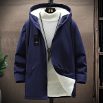 Rudens ir žiemos mados tendencija Solid Color Plus Fleece Trench Coat Vyri&scaron;kas laisvalaikis laisvas storas &scaron;iltas didelio dydžio paltas XS