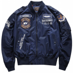 Vyri&scaron;kos žieminės hiphopo storos &scaron;iltos striukės karinės motociklo Ma-1 Aviator Pilot Cotton Parka vyri&scaron;kos beisbolo bombone&scaron;io striukės S tamsiai mėlyna spalva