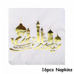 Eid Mubarak Vakarėlio Namų Vienkartiniai Stalo Įrankiai Dekoracija Aukso Ra&scaron;tuoti Popieriniai Lėk&scaron;tės Puodeliai Servetėlės Musulmonų Ramadano Vakarienės Dekoravimas