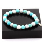 Pierres et Min&eacute;raux. Bracelet Perles Howlite + Turquoise 8 mm. Fabriqu&eacute; en France.
