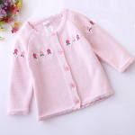 Mergaitės storos adatos medvilninis megztas kardiganas su kūdikio siuvinėjimu 130 cm rožinė