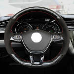 Rankomis susiūtas mink&scaron;tas juodas anglies pluo&scaron;tas juodas zom&scaron;inis automobilio vairo dangtelis, skirtas Volkswagen Golf 7 Mk7 Passat B8
