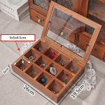 Vintažinis žiedų dėžutės organizatorius Medinė dėžutė su skaidriu dangteliu Ne&scaron;iojama papuo&scaron;alų dėžutė Apyrankių auskarų eksponavimo dėžutės