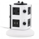 Vertikali maitinimo juosta, kelių vir&scaron;įtampių apsauga, ilgintuvas, individualiai įjungiami lizdai, USB įkrovimo stotelė, 2 m kabelis UK Plug Sockets