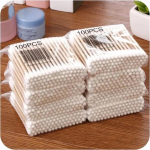 Dvigubos galvutės medvilninis tamponas moterims makiažas medvilniniai pagaliukai, skirti mediniams pagaliukams Nosies ausų valymas Sveikatos priežiūros įrankiai 100pcs balta
