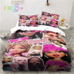Animacinis Bratz lėlės 3D spaudos patalynės komplektas Vieno Dviviečio Pilno Karalienės Karaliaus dydžio lovos komplektas Suaugusiems Vaikams Mergaičių Miegamojo Patalynė Dovana 70x133cm 2pcs
