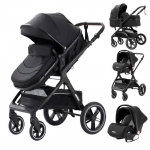 YAZOCO &ndash; 3 viename kombinuotas vežimėlis &ndash; su lop&scaron;iu / automobiline kėdute &ndash; iki 15 kg &ndash; juodas juoda