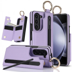 Fold7 žiedinė odinė mobiliojo telefono dėklas, skirtas Samsung Galaxy Z Fold 7 6 5 4 3, su ra&scaron;iklio laikikliu, dviguba sagtimi, kortelių laikikliu-pinigine, kietu dangteliu Galaxy Z Fold7 violetinė