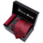 Cool Paisley Tie Hanky ​​rankogalių sąsagų dovanų dėžutė vyrams Raudona Juoda Silk Barry.Wang rinkinys N-5259 raudona/juoda