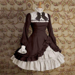 Moteri&scaron;kos mados Viktorijos laikų stiliaus tarnaitės suknelė Eleganti&scaron;kos suknelės moterims Saldi Lolita suknelė pūstomis rankovėmis S ruda