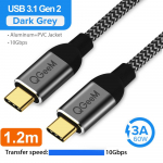 QGeeM USB 3.1 tipo C į USB C laidas Gen2 PD 60W USB-C į USB C įkrovimo laidas Nailono kabelio laidas, skirtas Samsung S9 S8 Macbook Pro 1.2M juoda