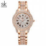 Shengke Bling Prabangus Relogio Feminino Crystal dekoruotas rožinio aukso moteri&scaron;kas kvarcinis laikrodis romanti&scaron;kas spalvotas laikrodis ry&scaron;kiai rožinė/auksinė