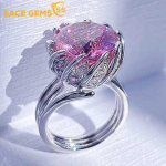 SACEGEMS 925 Sterling Silver Raw Rouge Lotus 12mm cirkonio žiedai moterims sužadėtuvių kokteilių vakarėliui.