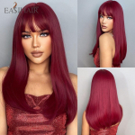 EASIHAIR Ilgas raudonojo vyno bordo Tamsiai raudonas tiesus sintetinis perukas su kirpčiukais Women Cosplay Natural Hair Perukas plaukams atsparus kar&scaron;čiui