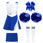 &bdquo;Cheer Leader&ldquo; Helovino kostiumas mergaitėms Berankovių suknelių komplektas su &bdquo;Pom Poms&ldquo; linksmybių &scaron;okiams 9-10 Years karali&scaron;kos mėlynos spalvos