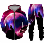 Spalvingas Wolf 3D Print Sportinis kostiumas Hip Hop Streetwear Užtrauktuku gobtuvai Kostiumas Vyrams Moterims Vaiki&scaron;kas laisvalaikio džemperis su gobtuvu, bėgiojimo kelnių rinkinys L