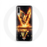 Coque pour Samsung Galaxy A70 Vikings S&eacute;rie Saison 6 logo V Ep&eacute;e de Feu Fond Noir