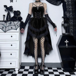 Lady Gothic Lolita Suknelė Vintažinė gotikinė nėrinių juosta klostuota kokteilių vakarėliu Bodycon S juoda