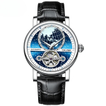 Vyri&scaron;ki laikrodžiai Automatinis mechaninis laikrodis Tu&scaron;čiaviduris &scaron;viečiantis skeletas Tourbillon laikrodžiai vyrams Automatinis mėlyna/juoda