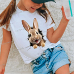 Vir&scaron;utinės vaiki&scaron;kos 3D mielos gyvūnų triu&scaron;io spalvos mar&scaron;kinėliai madingi, populiarūs mar&scaron;kinėliai su kakleliu berniukų mergaičių Kūrybingi zuikio trumpomis rankovėmis Velykiniai mar&scaron;kinėliai 100cm