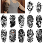 12 juodų gyvūnų liūto vilko didelio ra&scaron;to vandens perkėlimo spausdinimo tatuiruotės lipdukų rinkinys 114*210MM