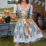 Alus festivalio kostiumas Bavari&scaron;kas moteri&scaron;kas sceninis kostiumas Gėlėtas kvadratinės i&scaron;kirptės suknelė(I&scaron;skyrus nėrinių pamu&scaron;alą) XL žalia