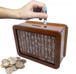 1vnt Money Wood Box Piggy Bank Medinė pinigų banko daugkartinė pinigų dėžutė su taupymo tikslu ir skaičiais Pinigų dėžutės Pinigų stalčius