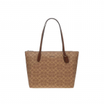Coach Zip Top Tote 30 Klasikinis monogramos logotipas Dengto drobės pirkinių krep&scaron;ys Moteri&scaron;kas tote Ruda CBT20-IMXHE Gift Box Sets (Basic Set+Black Box) brown
