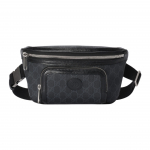 Gucci Dvigubas G logotipas Užtrauktukas Drobė su odos apdaila Juosmens krep&scaron;ys Didelis vyri&scaron;kas juosmens krep&scaron;ys Juodas 733240-92THN-1000 Basic Set (Bag+Dust Bag)