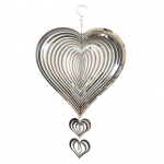 3D Love Heart vėjo suktuko apdaila Vidinis lauko langas Sodas Kiemas Veranda Spalvingas metalinis kabantis vėjo varpelis sidabras